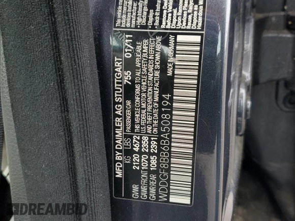 2011 Mercedes-Benz C 300 Sport with VIN WDDGF8BB6BA508194, listed as a Copart auction lot 58085695 with 102,385 mi miles and Salvage title. Bid and sale history available at DreamBid. Image 12.