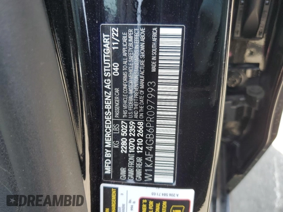 2023 Mercedes-Benz C 300 with VIN W1KAF4GB6PR097993, listed as a Copart auction lot 59393885 with 39,714 mi miles and Salvage title. Bid and sale history available at DreamBid. Image 12.