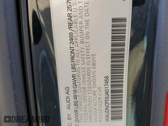 2018 Audi A5 Sportback Premium with VIN WAUDNCF59JA017458, listed as a Copart auction lot 88017795 with 81,412 mi miles and Salvage Title. Bid and sale history available at carsss.com. Image 13.
