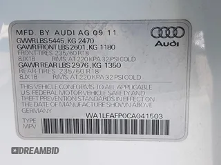 2012 Audi Q5 2.0T Premium Plus with VIN WA1LFAFP0CA041503, listed as a IAAI auction lot 41986454 with 97,925 mi miles. Bid and sale history available at carsss.com. Image 9.