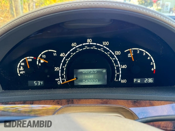 2002 Mercedes-Benz S-Class 6.0L with VIN WDBNG78J02A248557, listed as a Copart auction lot 79517004 with 42,020 mi miles and Clean Title. Bid and sale history available at carsss.com. Image 8.