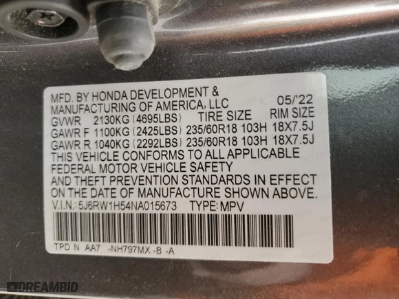 2022 Honda CR-V EX with VIN 5J6RW1H54NA015673, listed as a Copart auction lot 43639825 with 23,135 mi miles and Salvage Title. Bid and sale history available at carsss.com. Image 14.