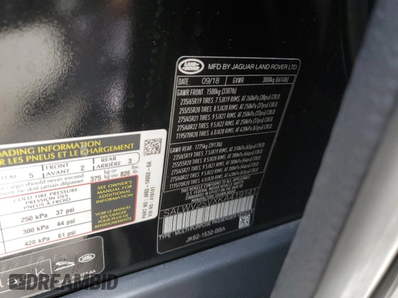 2019 Land Rover Range Rover Sport HSE Dynamic with VIN SALWV2SVXKA419141, listed as a Copart auction lot 79052744 with 58,605 mi miles and Salvage Title. Bid and sale history available at carsss.com. Image 14.