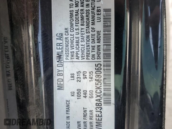 2012 Smart fortwo Pure with VIN WMEEJ3BAXCK568065, listed as a Copart auction lot 84398194 with 73,989 mi miles and Clean title. Bid and sale history available at DreamBid. Image 15.