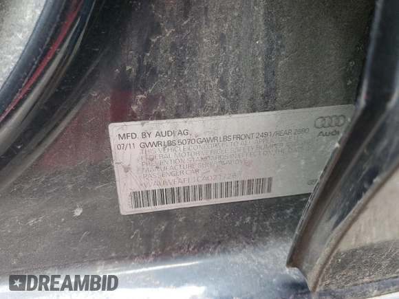 2012 Audi A4 2.0T Premium Plus with VIN WAUWFAFL1CA021726, listed as a Copart auction lot 44306125 with 0 mi miles and Salvage Title. Bid and sale history available at carsss.com. Image 12.