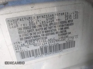 2017 Nissan Sentra SR z VIN 3N1AB7AP0HY230144, wystawiony jako IAAI lot #41826101 z przebiegiem 166 087 mil mil oraz . Historia ofert i sprzedaży dostępna na DreamBid. Obrazek 9.