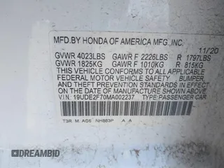 2021 Acura ILX w/Premium Package with VIN 19UDE2F70MA002237, listed as a IAAI auction lot 41863537 with 44,454 mi miles. Bid and sale history available at carsss.com. Image 9.