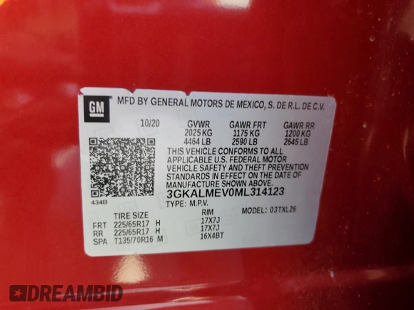 2021 GMC Terrain SLE z VIN 3GKALMEV0ML314123, wystawiony jako Copart lot #55341825 z przebiegiem 48 981 mil mil oraz Szkoda całkowita • Salvage title. Historia ofert i sprzedaży dostępna na DreamBid. Obrazek 13.