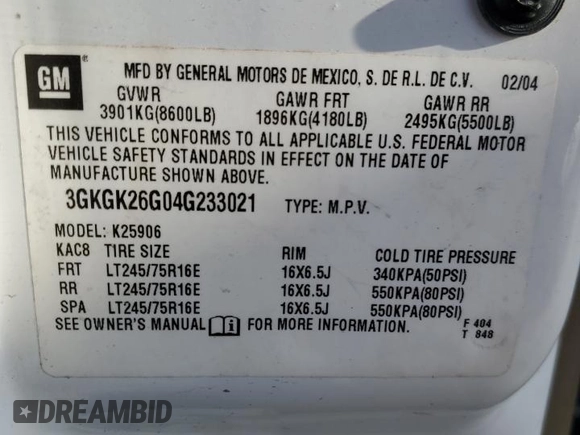 2004 GMC Yukon XL SLT with VIN 3GKGK26G04G233021, listed as a Copart auction lot 42993595 with 144,425 mi miles and Salvage Title. Bid and sale history available at carsss.com. Image 13.