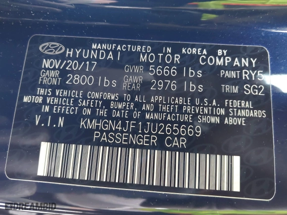2018 Genesis G80 5.0L Ultimate with VIN KMHGN4JF1JU265669, listed as a IAAI auction lot 41919898 with 54,198 mi miles. Bid and sale history available at carsss.com. Image 9.