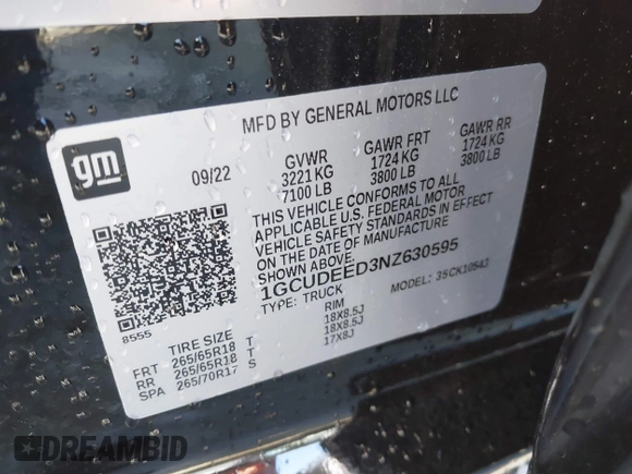 2022 Chevrolet Silverado 1500 RST with VIN 1GCUDEED3NZ630595, listed as a IAAI auction lot 41744460 with 37,181 mi miles and . Bid and sale history available at DreamBid. Image 9.
