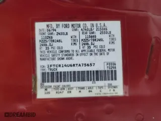 1994 Ford Ranger Splash with VIN 1FTCR14U6RTA75657, listed as a Copart auction lot 87483104 with 135,795 mi miles and Salvage Title. Bid and sale history available at carsss.com. Image 14.