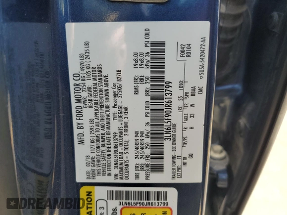 2018 Lincoln MKZ Reserve с VIN 3LN6L5F90JR613799, выставлен на аукционе Copart как лот 62049765 с пробегом 60 737 миль миль и Списание • Salvage title. История ставок и продаж доступна на DreamBid. Изображение 13.
