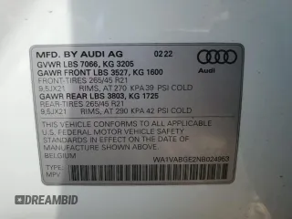 2022 Audi e-tron Chronos with VIN WA1VABGE2NB024953, listed as a Copart auction lot 60561975 with 30,503 mi miles and Salvage title. Bid and sale history available at DreamBid. Image 13.