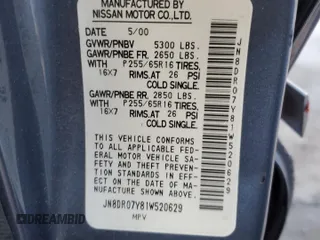 2001 Nissan Pathfinder LE z VIN JN8DR07Y81W520629, wystawiony jako Copart lot #86607374 z przebiegiem 112 216 mil mil oraz Szkoda całkowita • Salvage title. Historia ofert i sprzedaży dostępna na DreamBid. Obrazek 14.