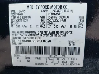 2016 Ford Explorer Limited with VIN 1FM5K8F88GGA18626, listed as a IAAI auction lot 42164344 with 164,197 mi miles. Bid and sale history available at carsss.com. Image 9.