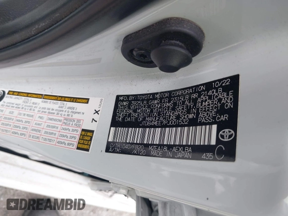 2023 Toyota Corolla LE z VIN JTDB4MEE7PJ001532, wystawiony jako IAAI lot #42073674 z przebiegiem 32 962 mil mil oraz . Historia ofert i sprzedaży dostępna na DreamBid. Obrazek 9.
