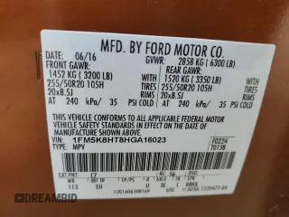 2017 Ford Explorer Platinum with VIN 1FM5K8HT8HGA16023, listed as a Copart auction lot 59529195 with 101,609 mi miles and Salvage title. Bid and sale history available at DreamBid. Image 13.