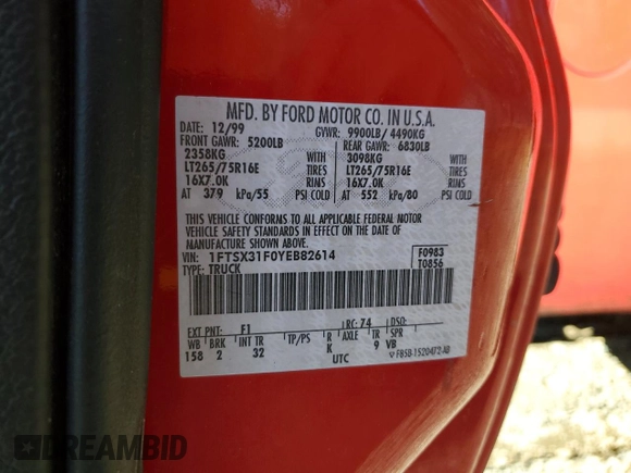 2000 Ford F-350 XL with VIN 1FTSX31F0YEB82614, listed as a Copart auction lot 42646525 with 172,112 mi miles and Salvage Title. Bid and sale history available at DreamBid. Image 12.