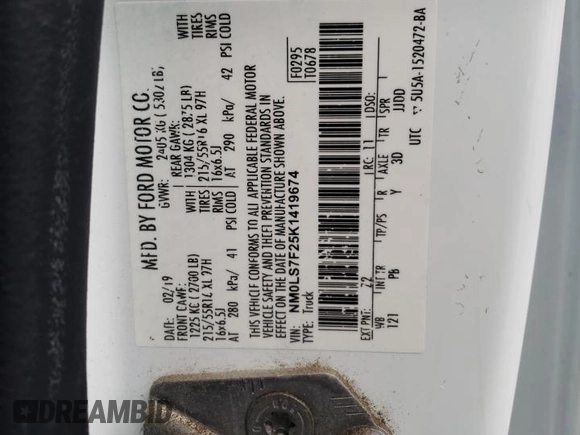 2019 Ford Transit Connect XLT с VIN NM0LS7F25K1419674, выставлен на аукционе Copart как лот 56969775 с пробегом 30 674 миль миль и Списание • Salvage title. История ставок и продаж доступна на DreamBid. Изображение 14.