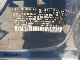 2014 Volkswagen Jetta SE z VIN 3VWD17AJ1EM303577, wystawiony jako IAAI lot #42436160 z przebiegiem 113 086 mil mil oraz . Historia ofert i sprzedaży dostępna na DreamBid. Obrazek 9.