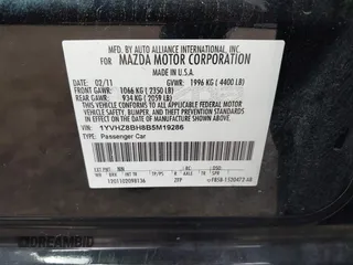 2011 Mazda Mazda6 i Sport with VIN 1YVHZ8BH8B5M19286, listed as a IAAI auction lot 41356987 with 103,487 mi miles. Bid and sale history available at carsss.com. Image 9.