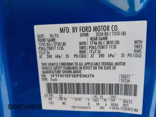 2013 Ford F-150 XL with VIN 1FTFW1EF3DFE08376, listed as a IAAI auction lot 42624045 with 189,635 mi miles and . Bid and sale history available at DreamBid. Image 9.