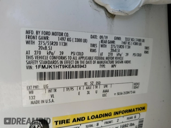 2019 Ford Expedition Max XLT with VIN 1FMJK1HT9KEA85943, listed as a Copart auction lot 52677365 with 83,430 mi miles and Salvage title. Bid and sale history available at DreamBid. Image 13.