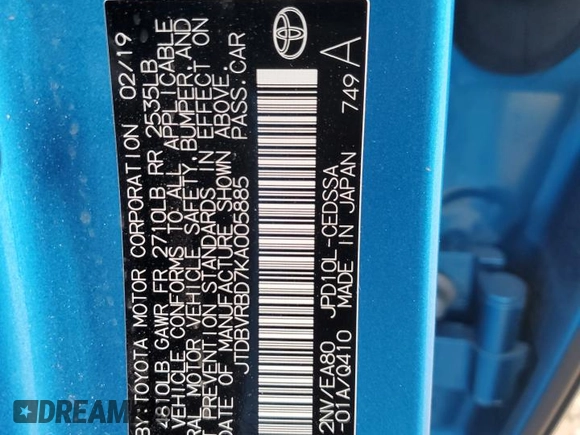 2019 Toyota Mirai with VIN JTDBVRBD7KA005885, listed as a Copart auction lot 48249855 with 42,730 mi miles and Salvage Title. Bid and sale history available at carsss.com. Image 12.