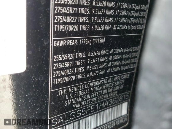 2017 Land Rover Range Rover с VIN SALGS5FE1HA362815, выставлен на аукционе Copart как лот 61987445 с пробегом 138 249 миль миль и Списание • Salvage title. История ставок и продаж доступна на DreamBid. Изображение 13.