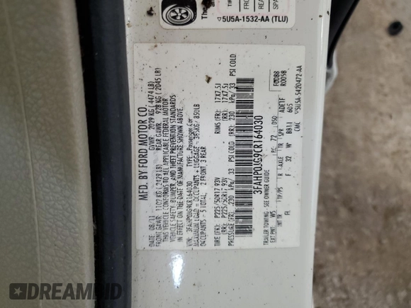 2012 Ford Fusion SEL z VIN 3FAHP0JG9CR164030, wystawiony jako Copart lot #62926985 z przebiegiem 136 043 mil mil oraz Szkoda całkowita • Salvage title. Historia ofert i sprzedaży dostępna na DreamBid. Obrazek 13.
