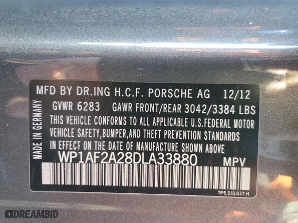 2013 Porsche Cayenne Diesel with VIN WP1AF2A28DLA33880, listed as a Copart auction lot 88075105 with 121,384 mi miles and Salvage Title. Bid and sale history available at carsss.com. Image 12.