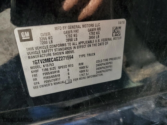 2016 GMC Sierra 1500 SLE with VIN 1GTV2MEC4GZ271594, listed as a Copart auction lot 76518334 with 111,083 mi miles and Salvage Title. Bid and sale history available at carsss.com. Image 13.