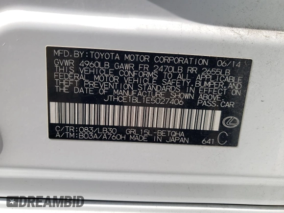 2014 Lexus GS 350 with VIN JTHCE1BL1E5027406, listed as a Copart auction lot 75619474 with 125,109 mi miles and Salvage Title. Bid and sale history available at carsss.com. Image 12.