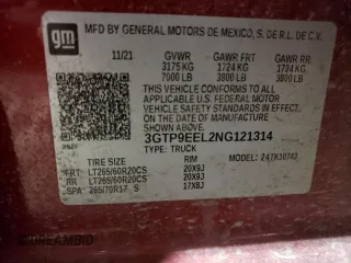 2022 GMC Sierra 1500 Limited AT4 with VIN 3GTP9EEL2NG121314, listed as a Copart auction lot 40676084 with 26,893 mi miles and Salvage Title. Bid and sale history available at carsss.com. Image 14.