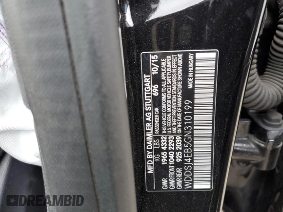 2016 Mercedes-Benz CLA 250 with VIN WDDSJ4EB5GN310199, listed as a Copart auction lot 37927794 with 95,027 mi miles and . Bid and sale history available at DreamBid. Image 13.