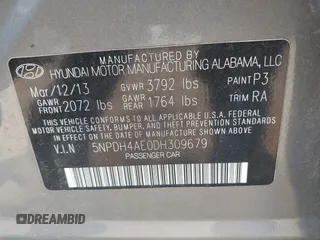 2013 Hyundai Elantra GLS with VIN 5NPDH4AE0DH309679, listed as a IAAI auction lot 42573400 with 173,948 mi miles and . Bid and sale history available at DreamBid. Image 9.