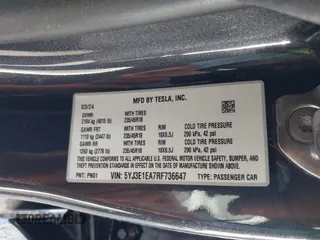2024 Tesla Model 3 z VIN 5YJ3E1EA7RF736647, wystawiony jako IAAI lot #41372410 z przebiegiem 12 889 mil mil oraz . Historia ofert i sprzedaży dostępna na DreamBid. Obrazek 9.