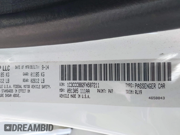 2015 Chrysler 200 S with VIN 1C3CCCBB2FN587211, listed as a IAAI auction lot 42531407 with 151,824 mi miles and . Bid and sale history available at DreamBid. Image 9.