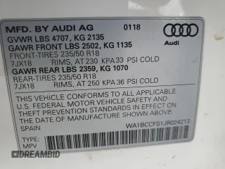 2018 Audi Q3 Premium with VIN WA1BCCFS1JR024213, listed as a Copart auction lot 54739125 with 108,668 mi miles and Clean Title. Bid and sale history available at carsss.com. Image 13.