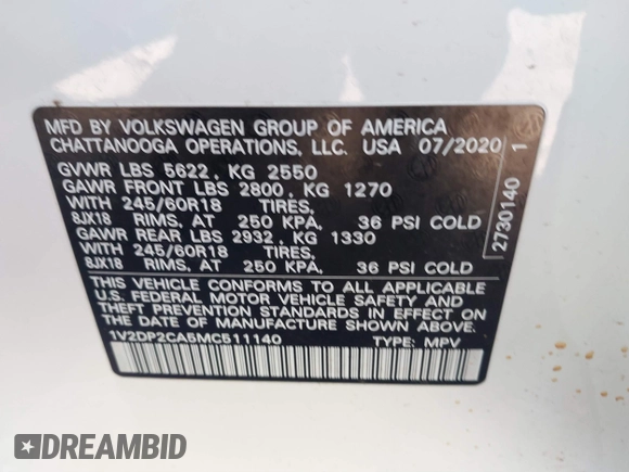 2021 Volkswagen Atlas SE z VIN 1V2DP2CA5MC511140, wystawiony jako IAAI lot #41703130 z przebiegiem 113 922 mil mil oraz . Historia ofert i sprzedaży dostępna na DreamBid. Obrazek 9.