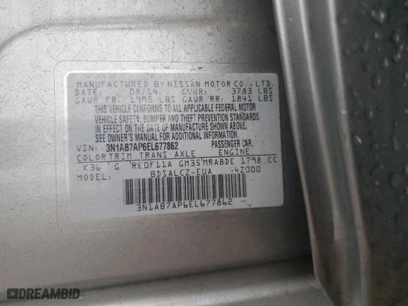 2014 Nissan Sentra S with VIN 3N1AB7AP6EL677862, listed as a Copart auction lot 51350375 with 117,970 mi miles and Salvage Title. Bid and sale history available at carsss.com. Image 15.