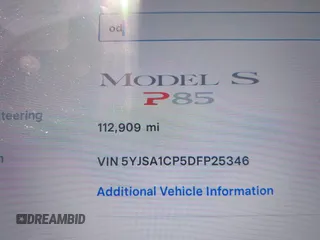 2013 Tesla Model S Performance with VIN 5YJSA1CP5DFP25346, listed as a IAAI auction lot 42463047 with 112,909 mi miles and . Bid and sale history available at DreamBid. Image 7.