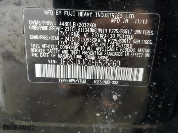 2014 Subaru Forester 2.5i Limited with VIN JF2SJAJC4EH525660, listed as a Copart auction lot 45629695 with 0 mi miles and Salvage Title. Bid and sale history available at carsss.com. Image 13.