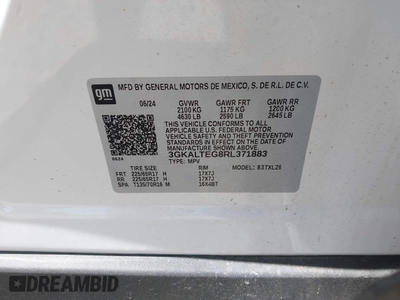 2024 GMC Terrain SLE z VIN 3GKALTEG8RL371883, wystawiony jako IAAI lot #42527163 z przebiegiem 31 053 mil mil oraz . Historia ofert i sprzedaży dostępna na DreamBid. Obrazek 9.