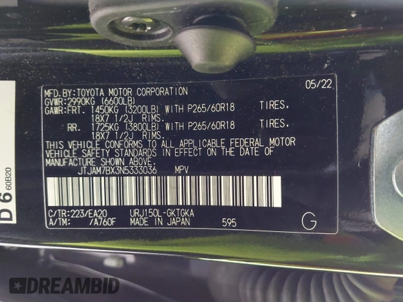 2022 Lexus GX 460 Premium с VIN JTJAM7BX3N5333036, выставлен на аукционе IAAI как лот 42269373 с пробегом 59 495 миль миль и . История ставок и продаж доступна на DreamBid. Изображение 9.