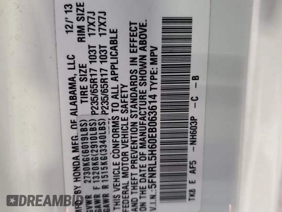 2014 Honda Odyssey EX-L with VIN 5FNRL5H60EB063614, listed as a Copart auction lot 59104265 with 212,665 mi miles and Non repairable. Bid and sale history available at DreamBid. Image 13.
