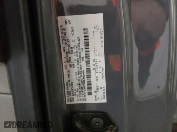 2019 Ford F-150 XL with VIN 1FTFX1E5XKFA90919, listed as a Copart auction lot 39277513 with Not provided miles and . Bid and sale history available at DreamBid. Image 13.
