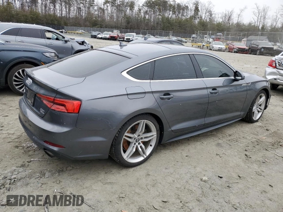 2018 Audi A5 Sportback Premium Plus with VIN WAUENCF53JA005570, listed as a Copart auction lot 45690585 with 104,364 mi miles and Salvage Title. Bid and sale history available at carsss.com. Image 3.
