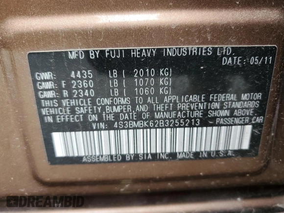 2011 Subaru Legacy Limited Power Moon with VIN 4S3BMBK62B3255213, listed as a Copart auction lot 56696335 with 86,136 mi miles and Non repairable. Bid and sale history available at DreamBid. Image 13.